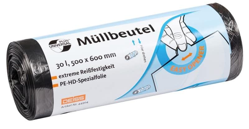 DEISS Universal Plus Leichte Belastung Müllsäcke 30 L Recycled Grau PE (Polyethylen) 5 Mikron 50 Stück