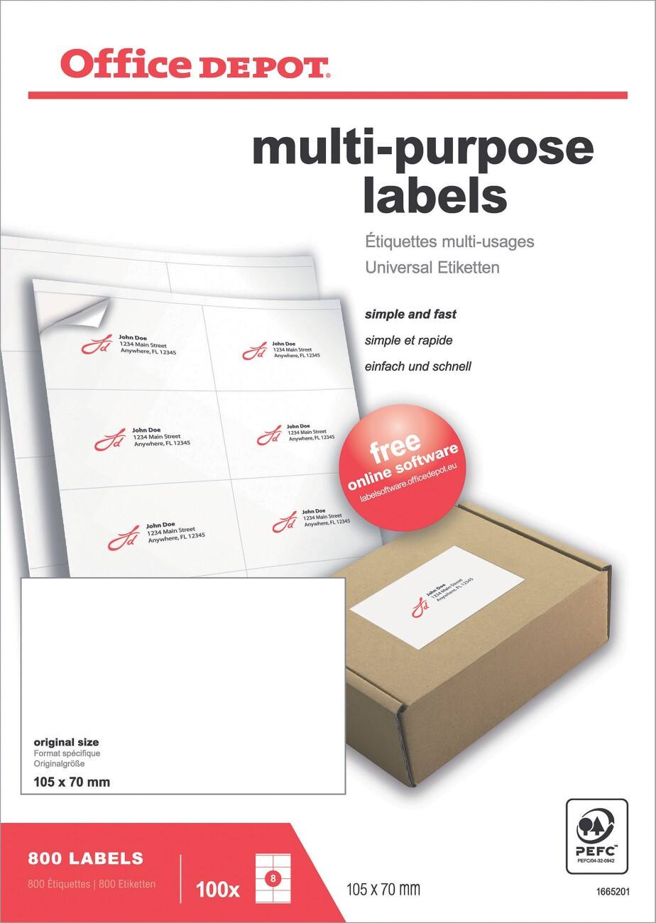 Office Depot Etiketten Gerade Ecken 105 mm x 70 mm Weiß 800 Stück
