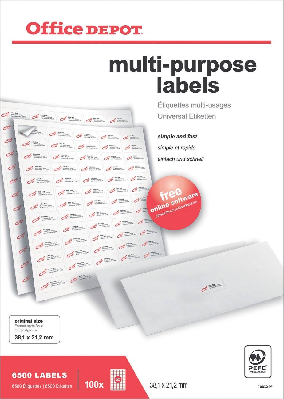 Office Depot Etiketten Abgerundete Ecken Weiß 6500 Stück