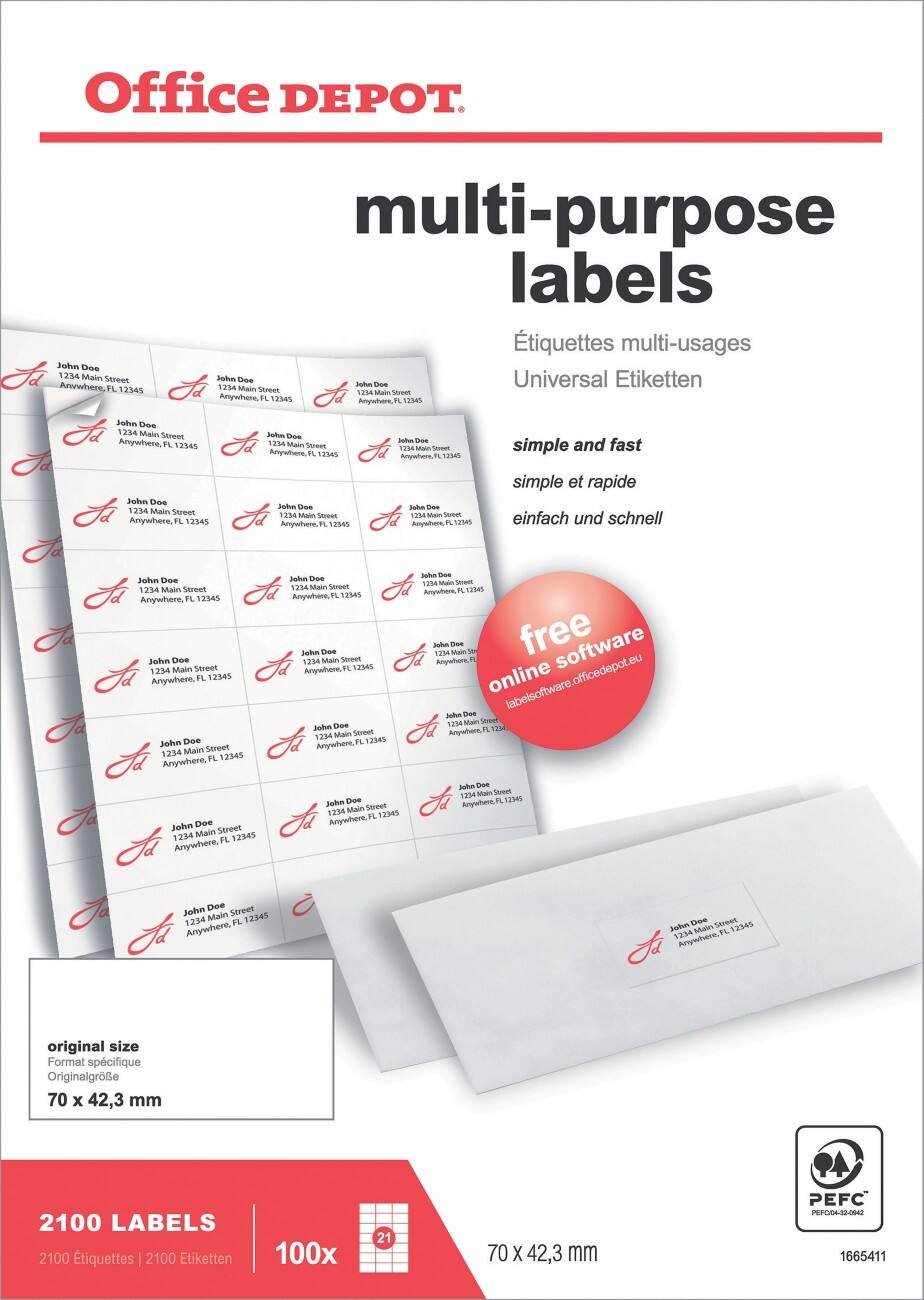 Office Depot Etiketten mit geraden Ecken Weiß 2100 Stück