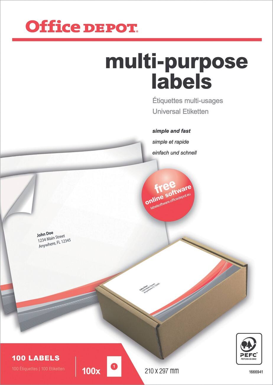 Office Depot Etiketten mit geraden Ecken Weiß 100 Stück