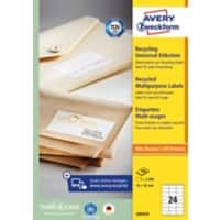 AVERY Zweckform Ultragrip Universaletiketten LR3475 Ja DIN A4 Weiß 70 x 36 mm Recycelt 100% 100 Blatt à 24 Etiketten