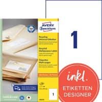 AVERY Zweckform LR3478 Recycling-Universaletiketten DIN A4 Weiß 210 x 297 mm 100 Blatt à 1 Etiketten