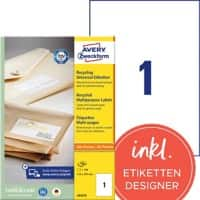 AVERY Zweckform LR3478 Universaletiketten DIN A4 Naturweiß 210 x 297 mm 100 Blatt à 1 Etiketten