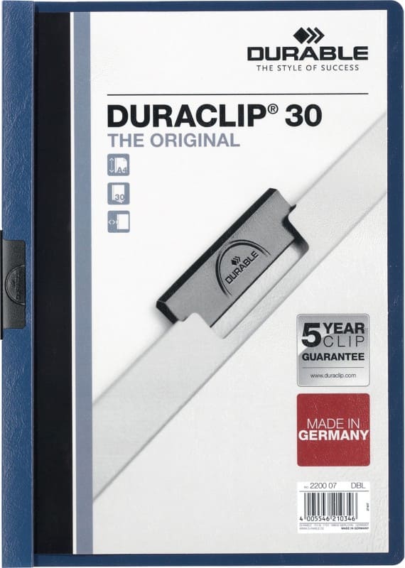 DURABLE Duraclip Klemmmappe 30 Blatt DIN A4 Blau