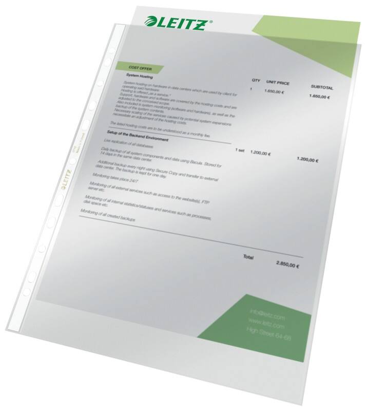 Leitz Prospekthüllen  DIN A4 Glasklar Transparent 80 Mikron PVC (Polyvinylchlorid) Öffnung oben 11 Löcher 4712 100 Stück