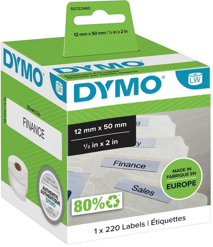 DYMO LW Hängemappen-Etiketten Authentisch 99017 S0722460 Selbsthaftend Schwarz auf Weiß 12 x 50 mm 220 Etiketten