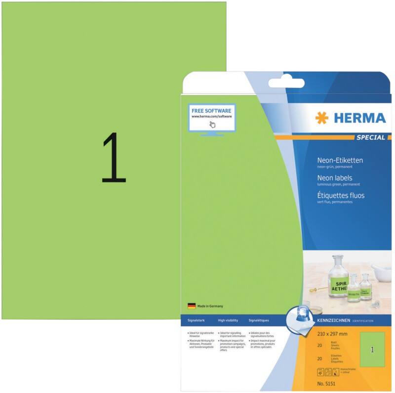 HERMA Etiketten 5151 Neongrün Rechteckig 20 Etiketten pro Packung