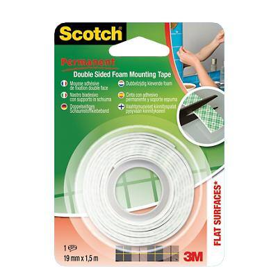 Scotch Permanentes Doppelseitiges Schaummontageband 19 mm x 1,5 m Weiß