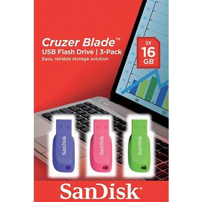 SanDisk USB 2.0 USB-Stick Cruzer Blade 16 GB Blau, Grün, Rosa 3 Stück