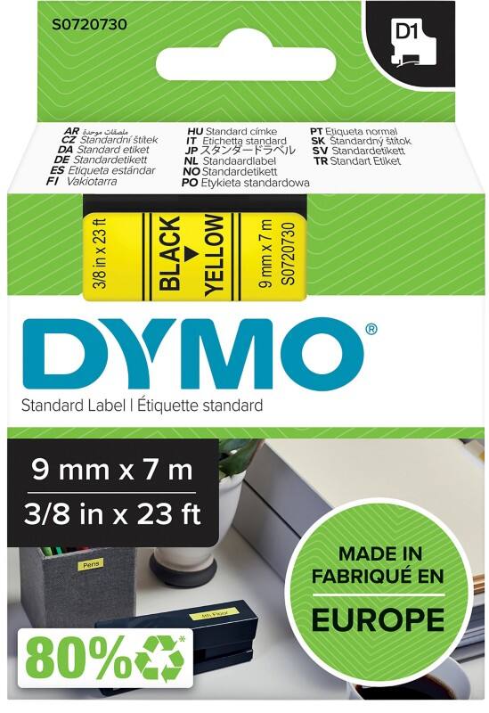 DYMO D1 Beschriftungsband Authentisch 40918 S0720730 Selbsthaftend Schwarz auf Gelb 9 mm x 7 m