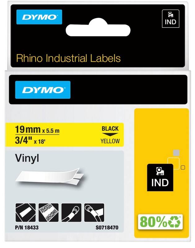 DYMO RhinoPRO Schriftband Authentisch Rhino 18433 haftend Schwarz auf Gelb 5,5 m