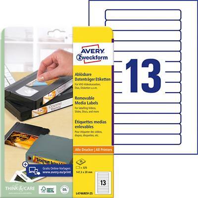 AVERY Zweckform L4746REV-25 CD/DVD Etiketten DIN A4 Weiß 147,3 x 20 mm 25 Blatt à 13 Etiketten