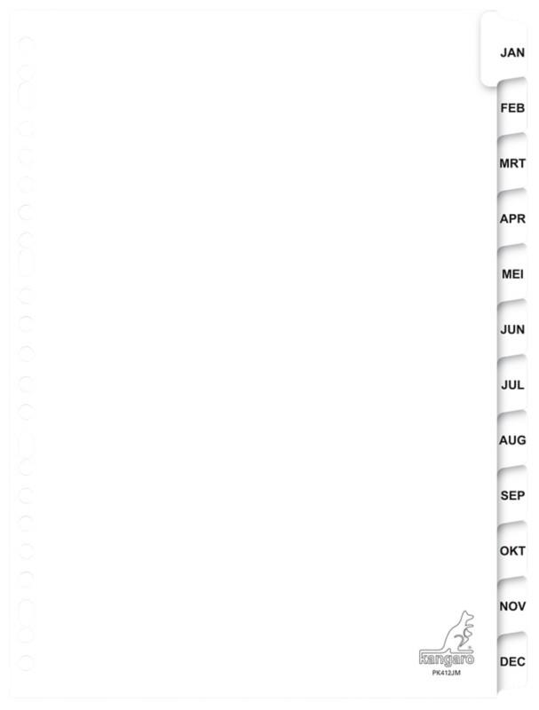 KANGARO Jan - Dez Alphabetische Register DIN A4 Weiß 10-teilig 190 g/m² Pappkarton 23 Löcher PK412JM