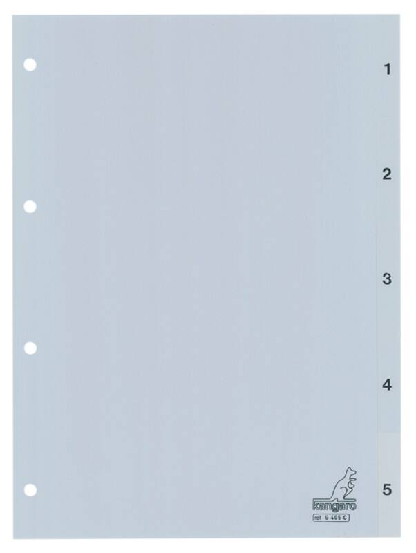 KANGARO 1 bis 5 Zahlenregister  DIN A4 Grau 5-teilig PP (Polypropylene) 4 Löcher G405C