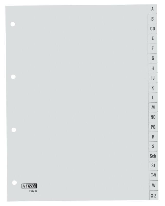 Hetzel A - Z Alphabetische Register DIN A4 Grau 20-teilig PP (Polypropylen) 6 Löcher 252404