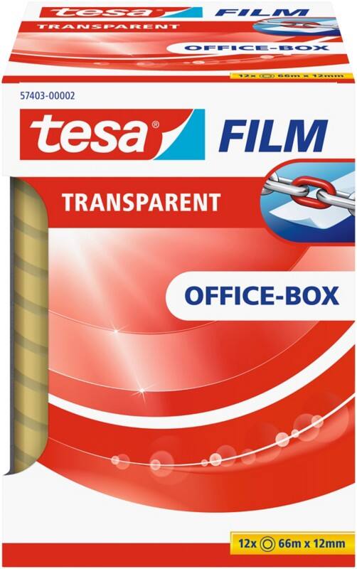 tesa Klebeband tesafilm Office-Box 57403 Transparent 12 mm (B) x 66 m (L) PP (Polypropylen)  12 Rollen