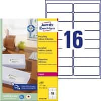 AVERY Zweckform Universaletiketten LR7162-100 Ja DIN A4 Weiß 99,1 x 33,9 mm Recycelt 100% 100 Blatt à 16 Etiketten