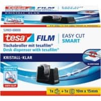 tesa Klebebandabroller tesafilm Easy Cut SMART Schwarz 15 mm (B) x 10 m (L) Kunststoff  + 1 Rolle tesa Klebefilm Kristall-Klar