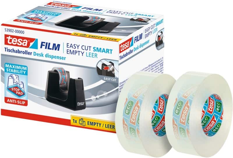 tesa Klebebandabroller tesafilm Easy Cut SMART Schwarz 19 mm (B) x 33 m (L)