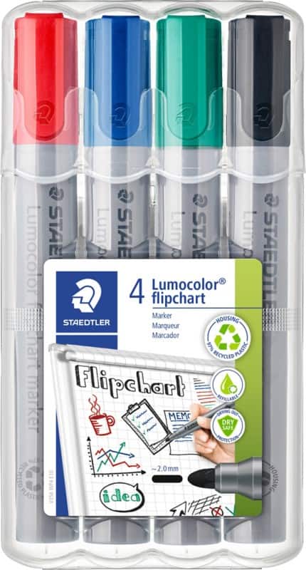 STAEDTLER Lumocolor 356 Flipchart Marker  Mittel Rundspitze  -   Farbig sortiert Nachfüllbar 4 Stück