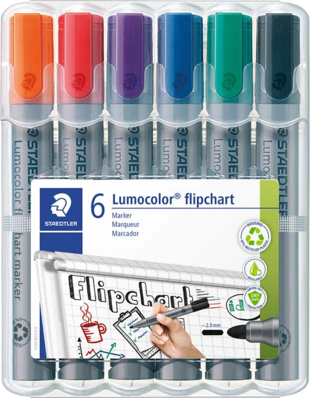 STAEDTLER Lumocolor 356 Flipchart Marker  Mittel Rundspitze  -   Farbig sortiert Nachfüllbar 6 Stück