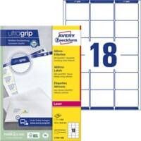 AVERY Zweckform UltraGrip Adressetiketten L7161-100 Ja DIN A4 Weiß 63,5 x 46,6 mm 100 Blatt à 18 Etiketten
