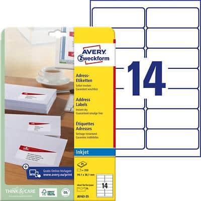 Avery Zweckform J8163-25 Adressetiketten selbstklebend 99,1 x 38,1 mm Weiß 25 Blatt mit 14 Etiketten