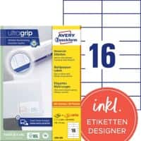 AVERY Zweckform ultragrip Universaletiketten 3484-200 Selbsthaftend DIN A4 Weiß 105 x 37 mm 220 Blatt à 16 Etiketten