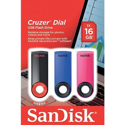 SanDisk USB 2.0 USB-Stick Cruzer Dial 16 GB Schwarz, Blau, Rosa 3 Stück