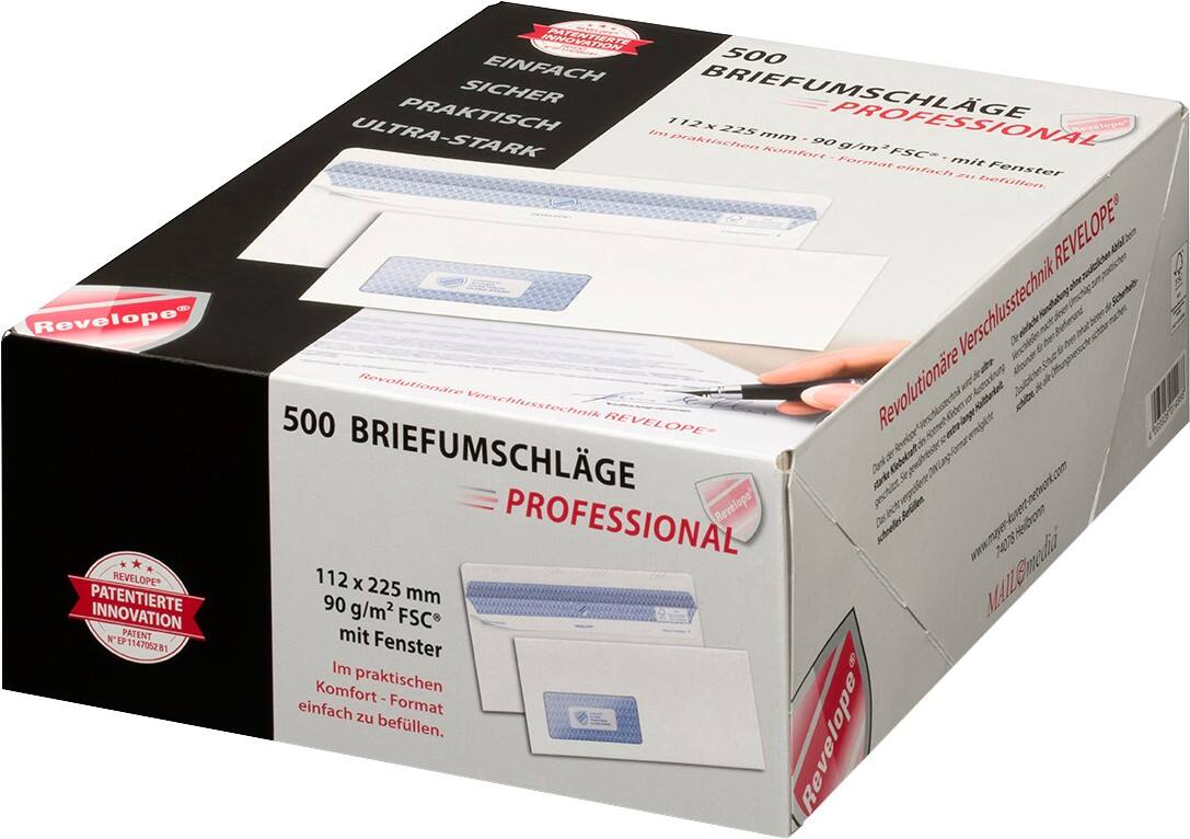 PROFESSIONAL Briefumschläge DL 90 g/m² Weiß Mit Fenster Selbstklebend 500 Stück