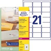 AVERY Zweckform Abziehhilfe QuickPEEL Wasserabweisend Selbsthaftend Adressetiketten L7560-25 Selbsthaftend DIN A4 Transparent 63,5 x 38,1 mm 25 Blatt à 21 Etiketten