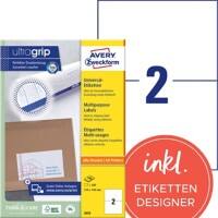 AVERY Zweckform UltraGrip Etiketten 3655 Ja DIN A4 Weiß 210 x 148 mm 100 Blatt à 2 Etiketten