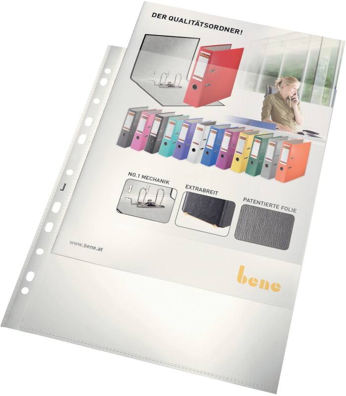 Bene Prospekthüllen  DIN A4 Glasklar Glasklar 80 Mikron PP (Polypropylen) Öffnung oben 11 Löcher 100 Stück