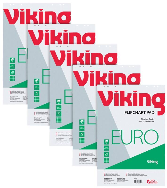 Viking Recycling Flipchart-Papier Kariert Euro 70 g/m² 5 Stück à 20 Blatt