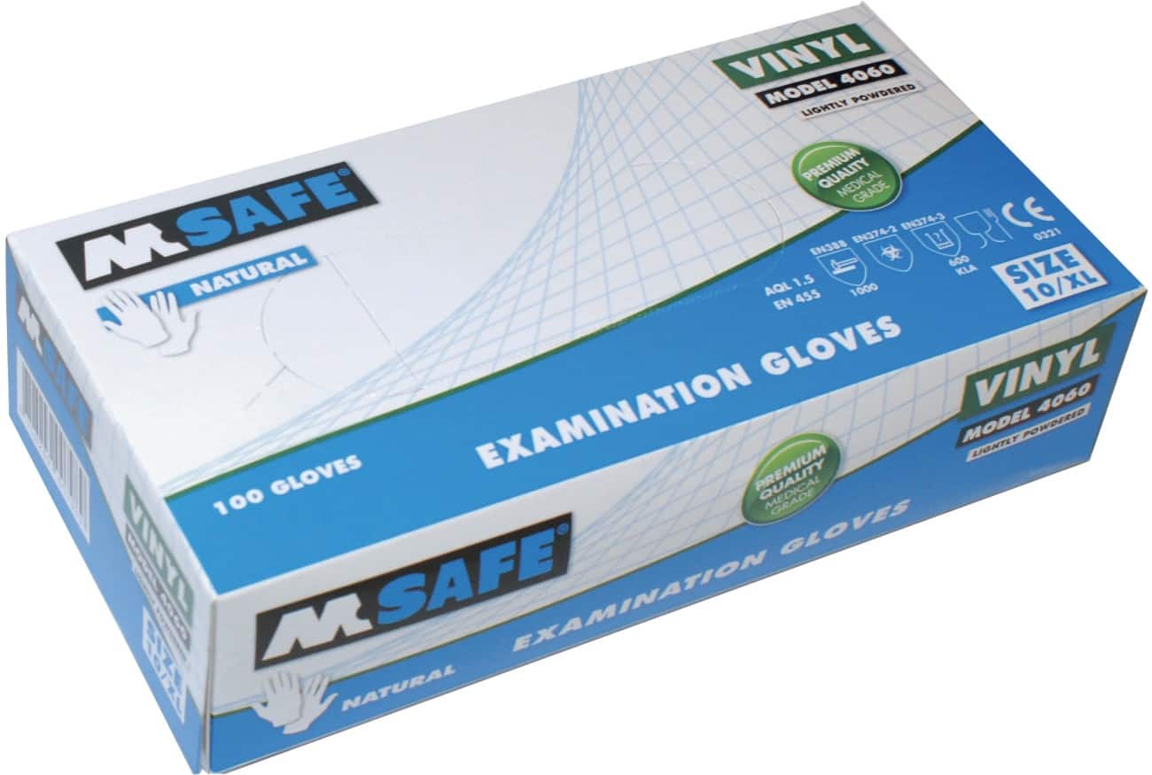 M-Safe Einweghandschuhe 4060 Vinyl Größe L Transparent 100 Stück Gepudert