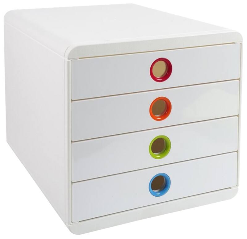 Exacompta Schubladenbox Pop-Box 314398D A4+ Weiß, farbig sortiert 27,8 x 34,7 x 26,7 cm