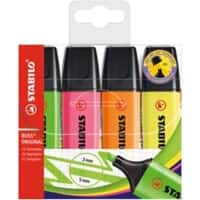 STABILO Boss Original Textmarker Farbig sortiert Breit Keilspitze 2-5 mm Nachfüllbar 4 Stück