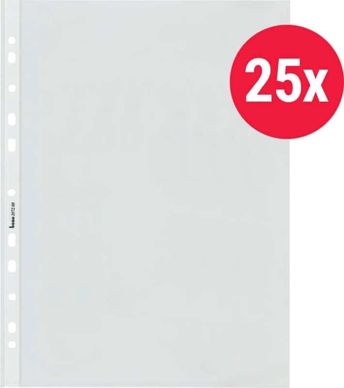 Bene Prospekthüllen  DIN A4 Glasklar Transparent 100 Mikron PP (Polypropylen) Öffnung oben und links 11 Löcher 25 Stück