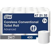 Tork hülsenloses 2-lagiges Toilettenpapier T4 Advanced Weiß 24 Rollen mit 400 Blättern