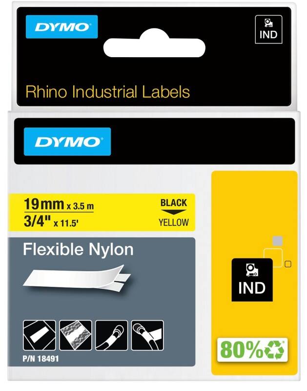 DYMO IND S0718090/18491 18491 Schriftband Selbsthaftend Schwarz auf Gelb 19 mm (B) x 3,5 m (L)