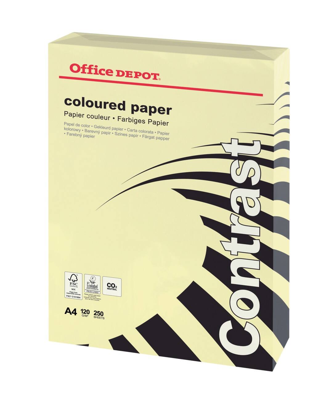 Office Depot Contrast Kopier-/ Druckerpapier DIN A4 120 g/m² Pastellgelb 250 Blatt