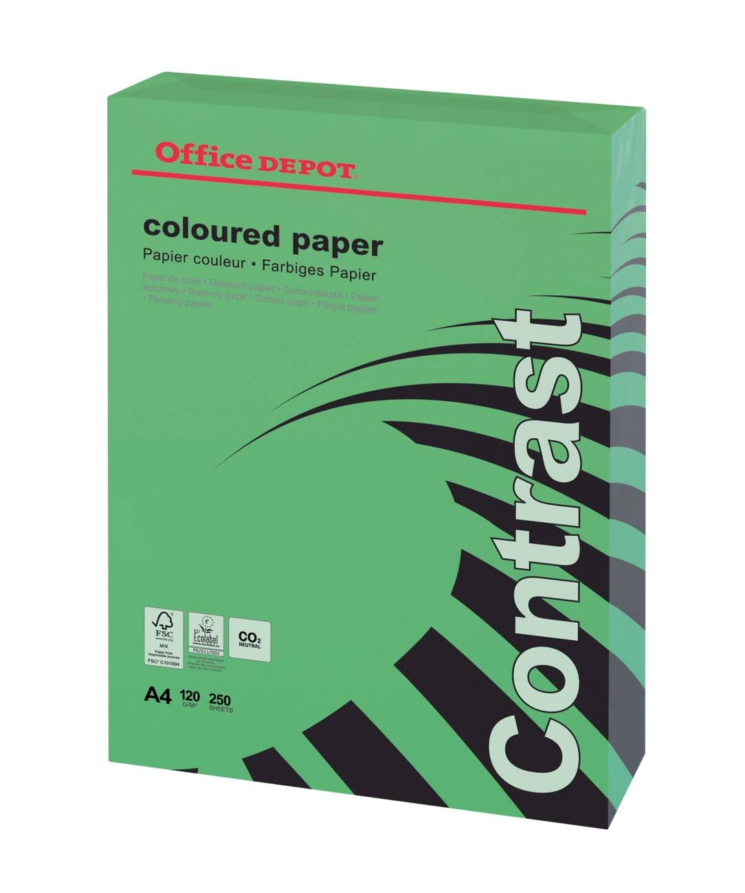 Office Depot Contrast Kopier-/ Druckerpapier DIN A4 120 g/m² Intensives Grün 250 Blatt
