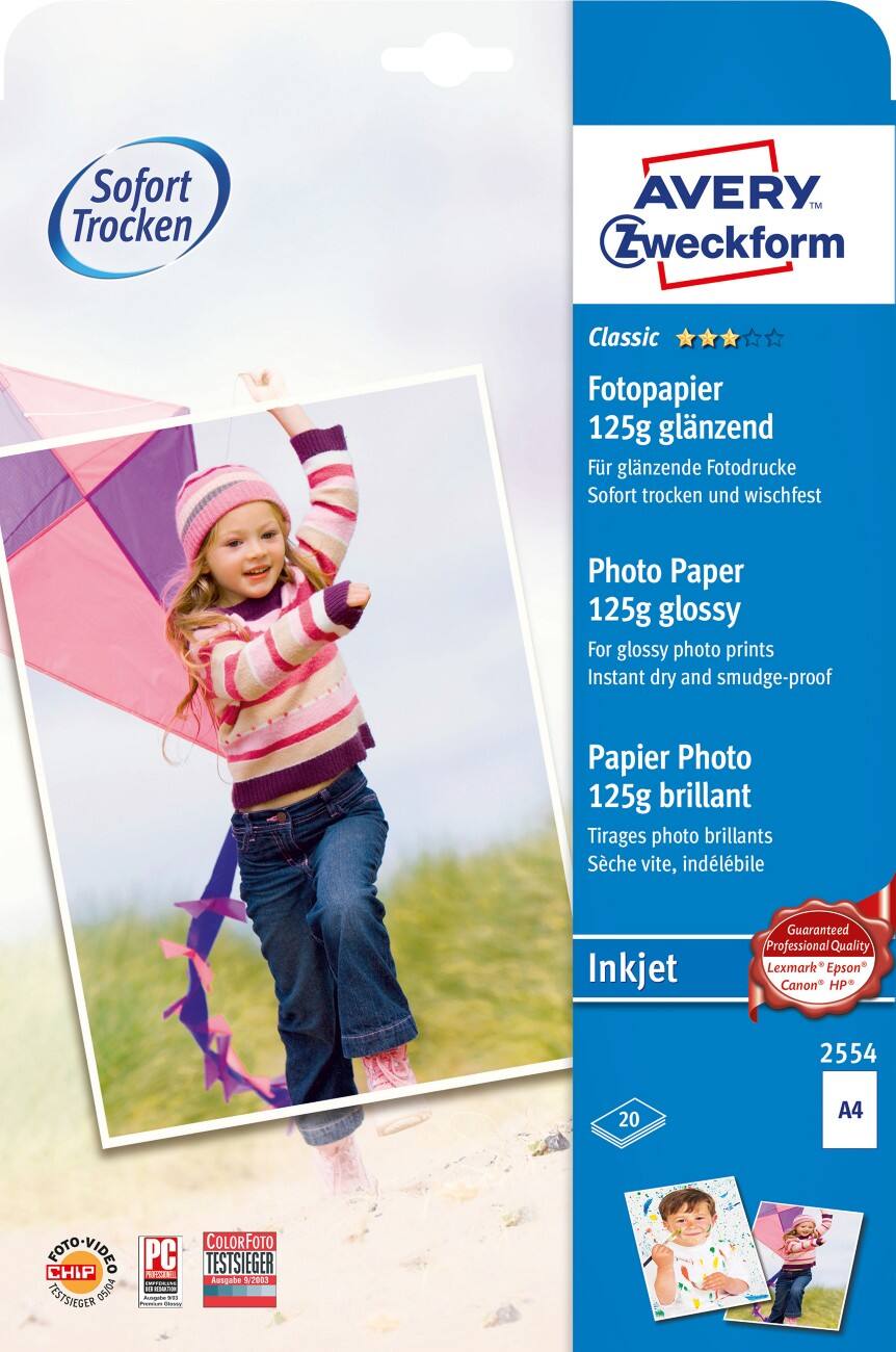 AVERY Zweckform Inkjet Fotopapier 2554 Weiß DIN A4 125 g/m² 20 Blatt