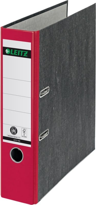 Leitz 180° Breit Ordner DIN A4 82 mm Rot 2 Ringe 1080 Pappkarton Wolkenmarmor Hochformat Recycled