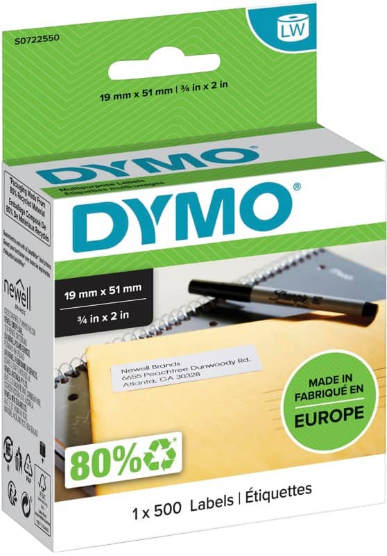 DYMO LW Etiketten Authentisch 11355 18432 Selbsthaftend Schwarz auf Weiß 19 x 51 mm 500 Etiketten