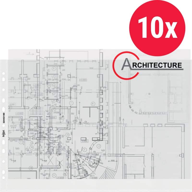 Rexel Prospekthüllen DIN A3 quer Genarbt Transparent 80 Mikron PP (Polypropylen) Öffnung oben 11 Löcher 224431 10 Stück