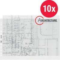 Rexel Prospekthüllen DIN A3 quer Genarbt Transparent 80 Mikron PP (Polypropylen) Öffnung oben 11 Löcher 224431 10 Stück
