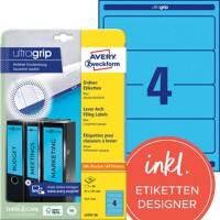 AVERY Zweckform ultragrip Ordneretiketten L4767-20 Selbsthaftend DIN A4 Blau 6,1 x 19,2 cm 20 Blatt à 4 Etiketten