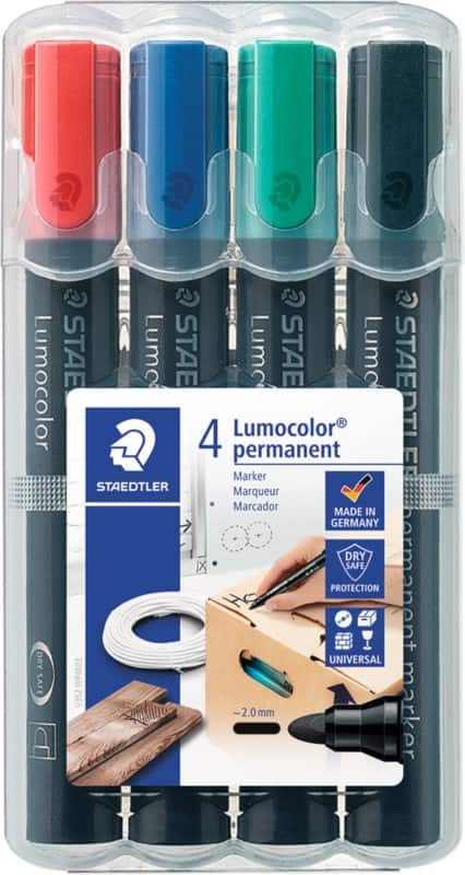 STAEDTLER Permanentmarker Lumocolor permanent Rundspitze Blau / Schwarz / Rot / Grün 4 Stück